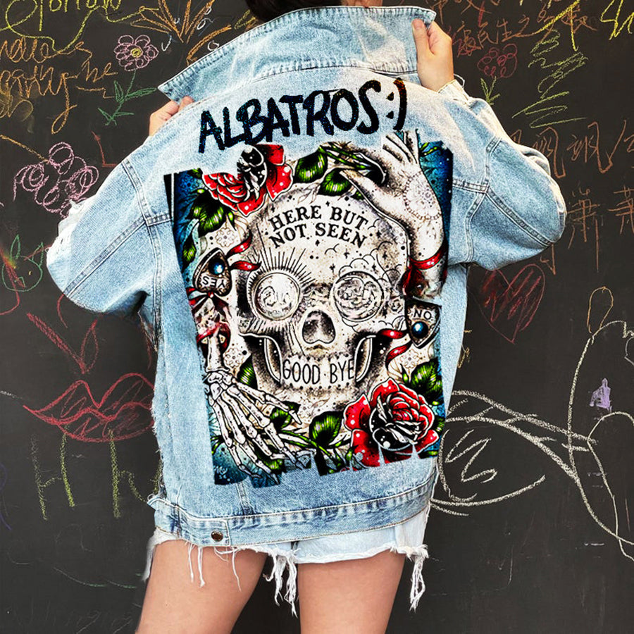 Halloween Print Long Sleeve Denim Jacket