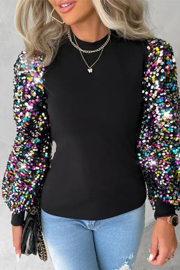 Disco Fever Sequin Sleeve Knit Top