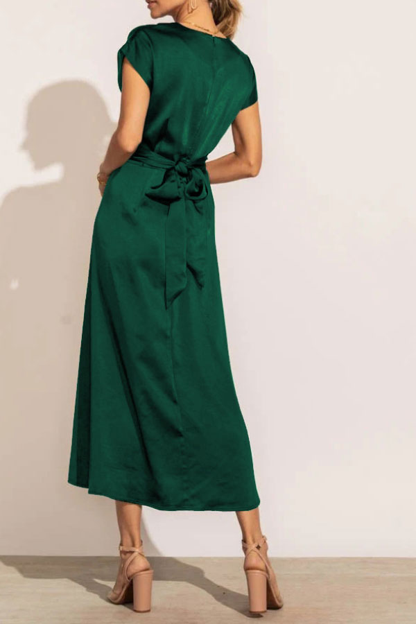 Elegant  All-match Tie Waist Midi Dress