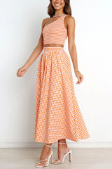 Slice of Sunshine Plaid Smocked Top and Pocketed Midi Dress