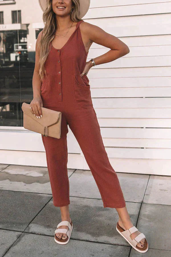 Brigitte Cotton Button Pocketed Jumpsuit