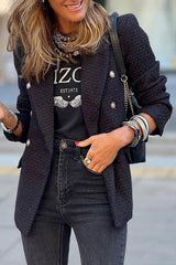 Classic Yet Fashionable Tweed Metal Button Lapel Blazer Jacket