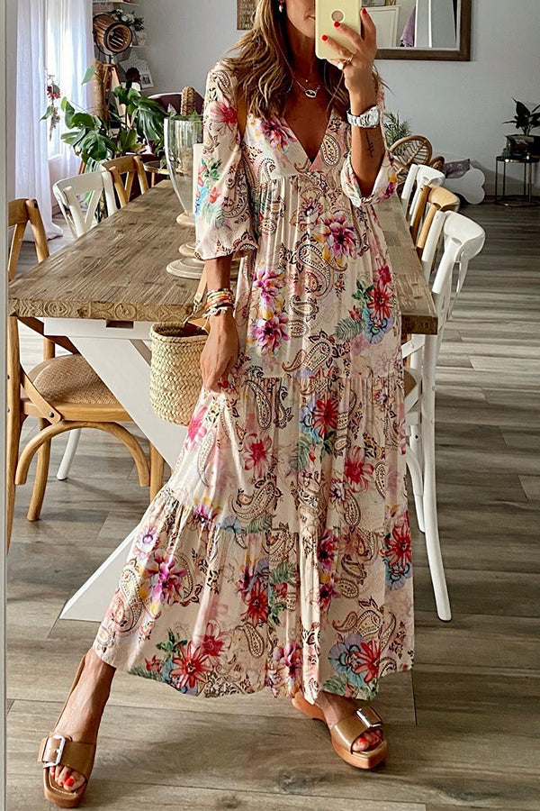 Friendly Smiles Paisley Floral Print Loose A-line Maxi Dress