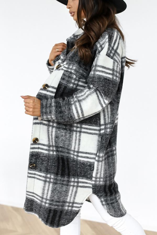 Women's  Woolen Plaid Trench Coat