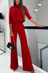 Classic Elegant Statement Loose-cut Shirt and High Rise Wide Leg Pants Set