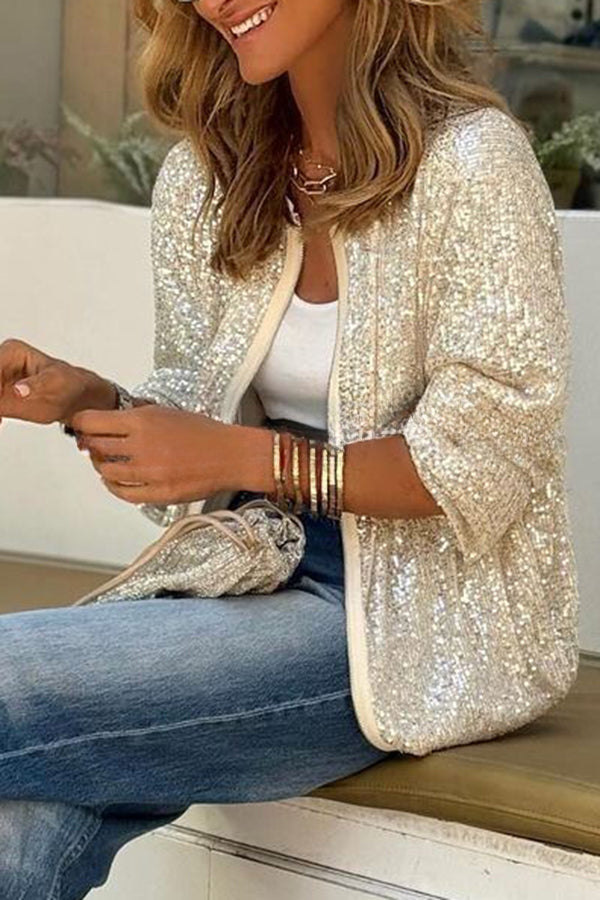 Star Kisses Sequin Zipped Long Sleeve Relaxed or Party Coat