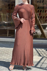 Victoria Pleated Bell Sleeve Back Tie Up Maxi Dress