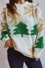 Christmas Pattern Knitted Crew Neck Long Sleeved Sweater