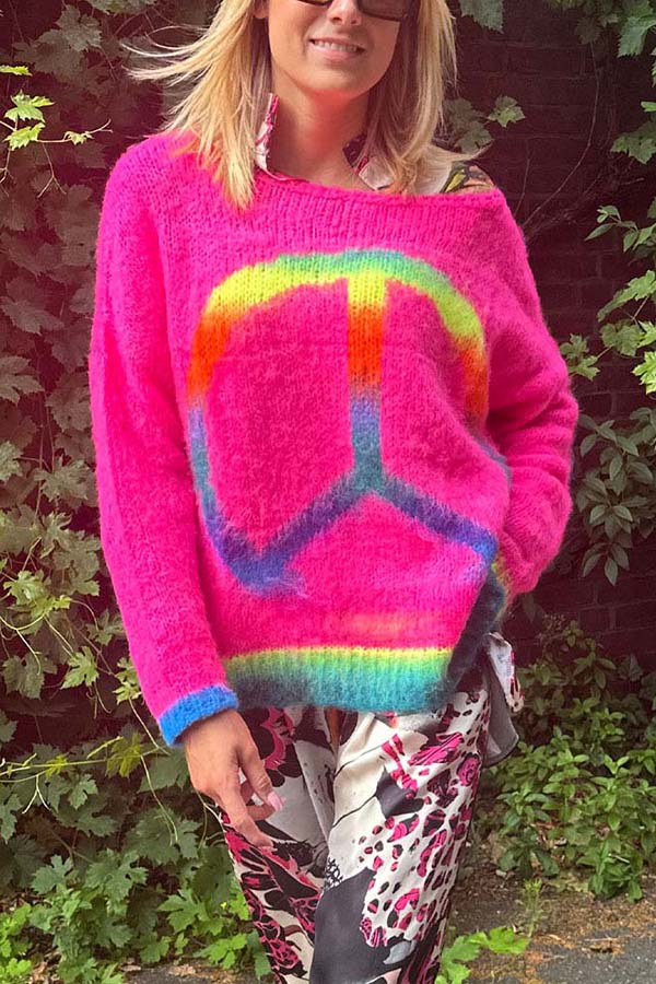 Love and Peace Knit Rainbow Pattern Loose Pullover Sweater