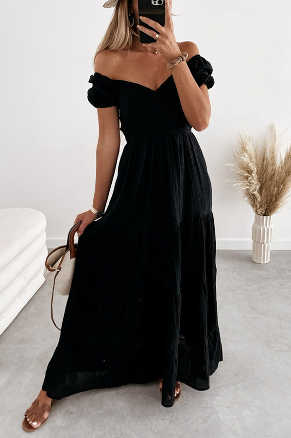 Blissful Moment Puff Sleeve Backless Maxi Dress