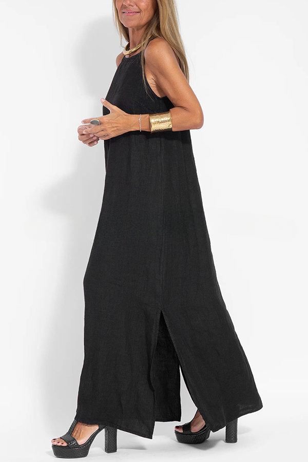 Less Is More Linen Blend Cami Slit Maxi Dress