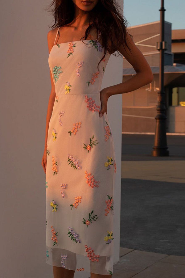 Daintily Dreaming Embroidered Floral Fabric Midi Dress