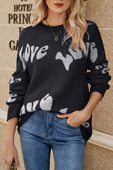 Love Monogram Crew Neck Contrasting Knitted Long Sleeve Pullover Sweater