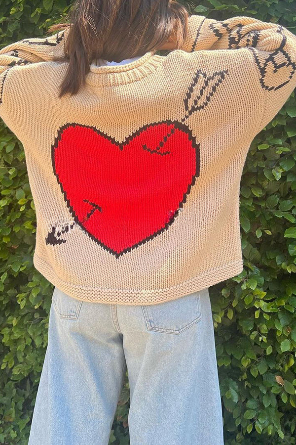 Love Is A Gift Creative Love Pattern Knit Loose Pullover Sweater