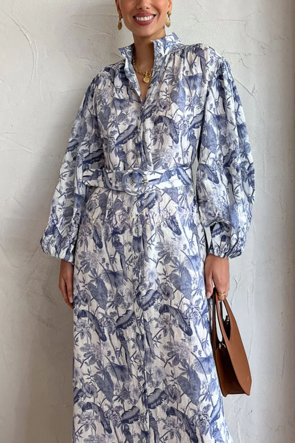 Transform Your Wardrobe Jungle Print Belt Pocketed Shirt Maxi Dress