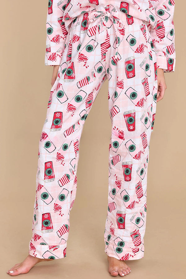 Need The Caffeine Print Elastic Waist Pocketed Dust Pajama Set