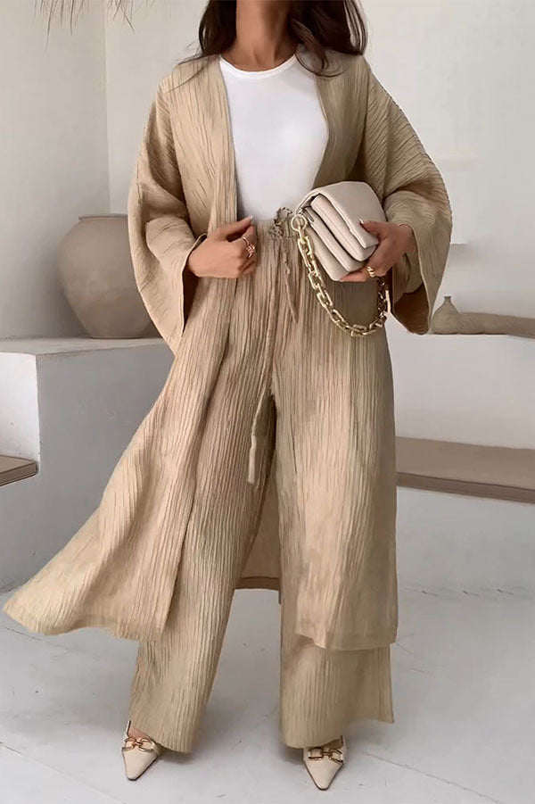 Ruched Textured Oversized Kimono Cardigan