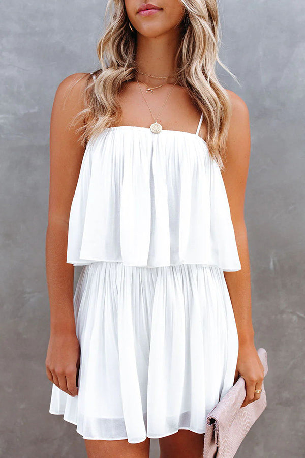 Hopeless Romantic Pleated Adjustable Strap Elastic Waist Romper