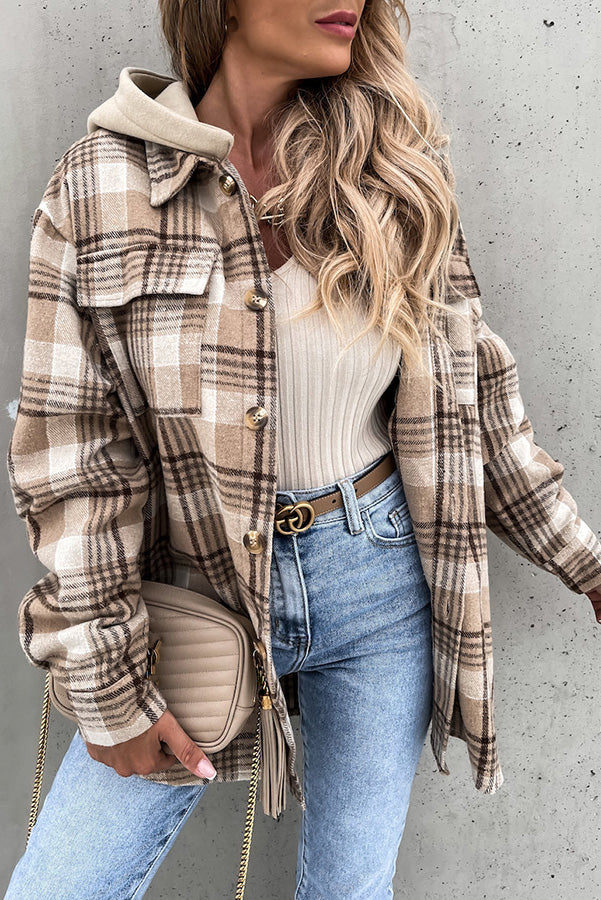 Women's Hooded Plaid Jacket Coat