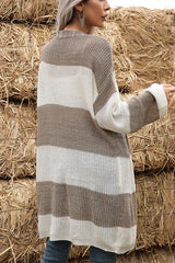 Long Stitching Long-sleeved Knitted Sweater Cardigan