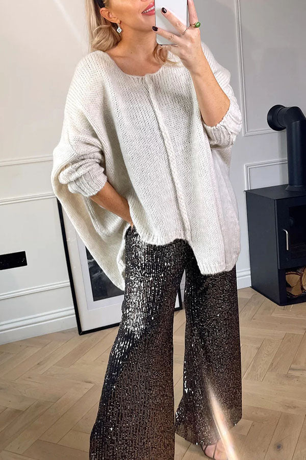 Be The Show Star Sequin Elastic Waist Pocketed Flare Pants