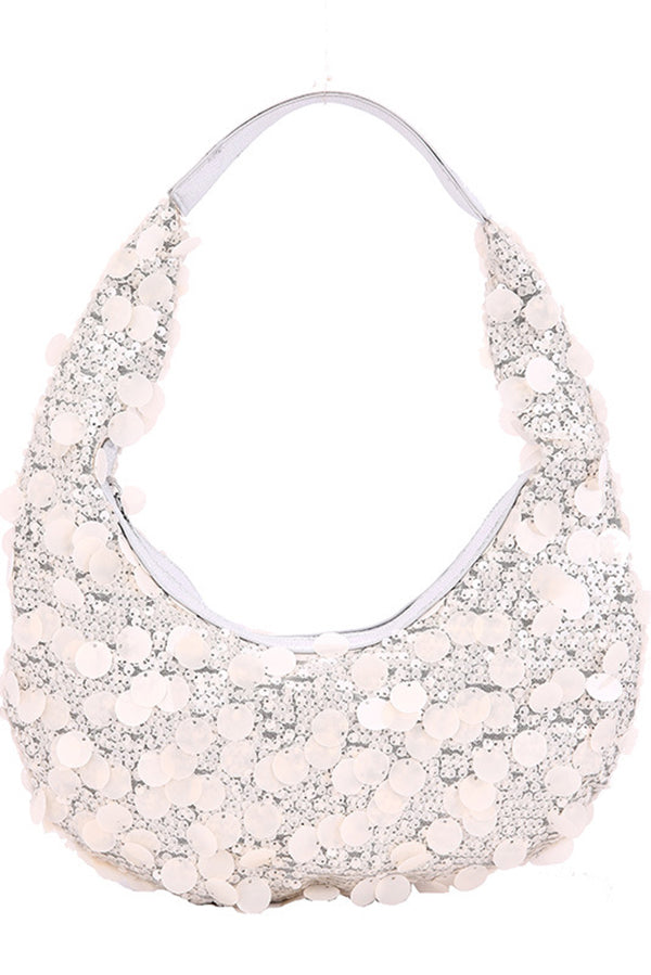Large Sequin Embellished Zipper Shoulder Bag