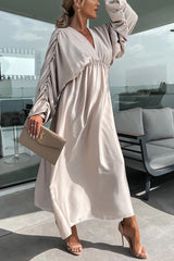 Whisper of A Thrill Satin Ruched Dolman Sleeves Maxi Dress