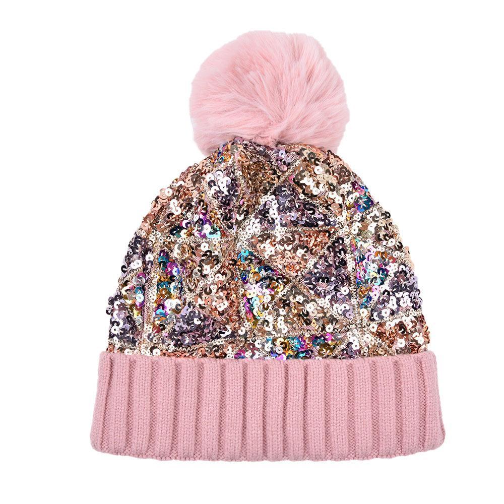 Sequined plush thickened warmth detachable knit hat