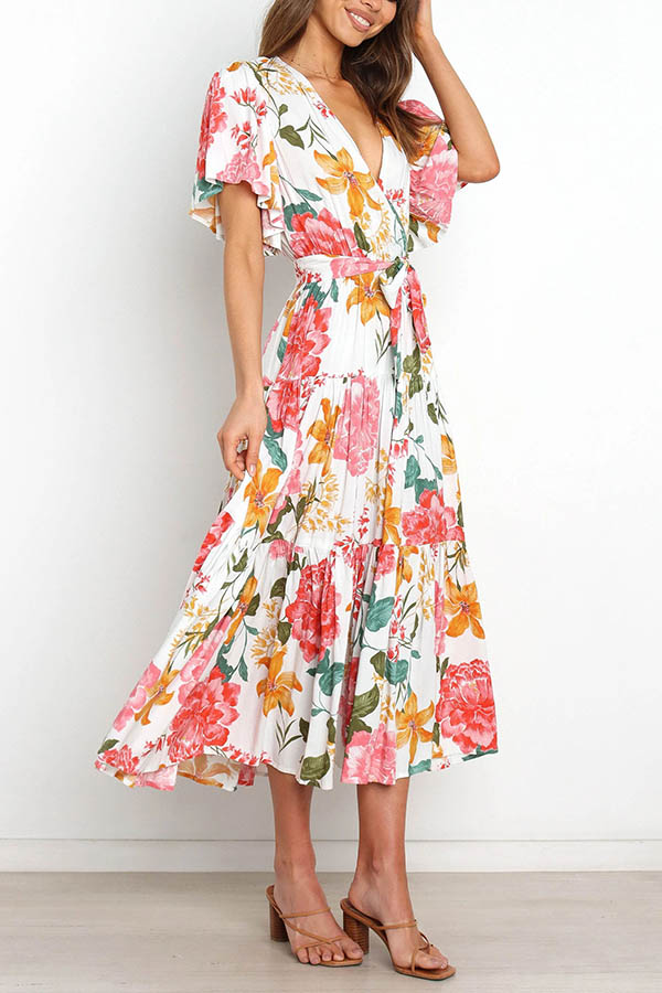 Melody of Summer Floral Ruffle Midi Dress