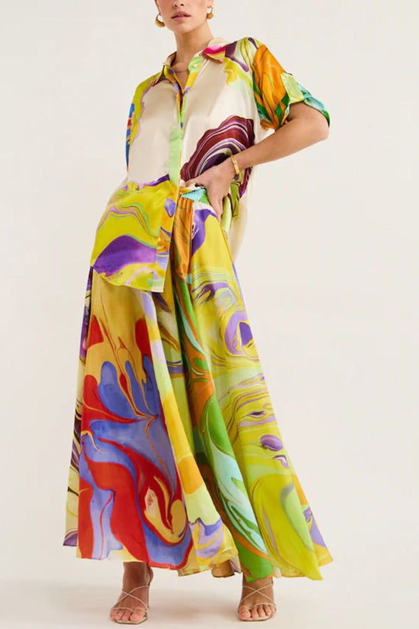 Reiss Satin Multi Print Drawstring Elastic Waist Swing Maxi Skirt