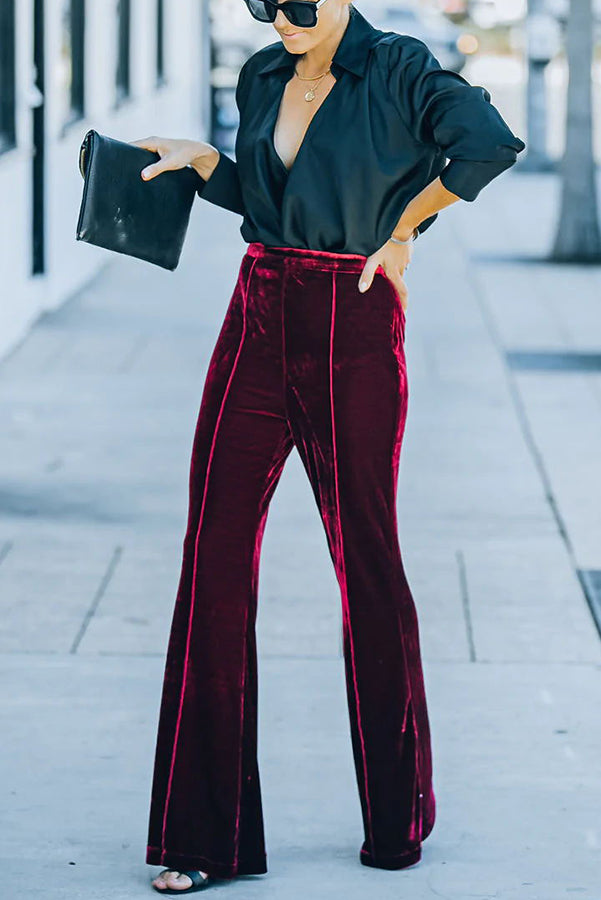 Perfect Glam High Rise Velvet Flare Pants