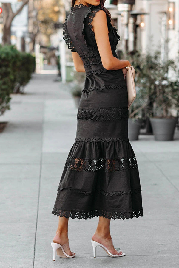 Be The One Crochet Lace Tiered Midi Dress