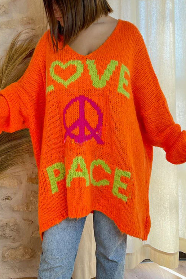 Love Never End Knit Peace Pattern A-line Loose Sweater