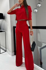 Classic Elegant Statement Loose-cut Shirt and High Rise Wide Leg Pants Set