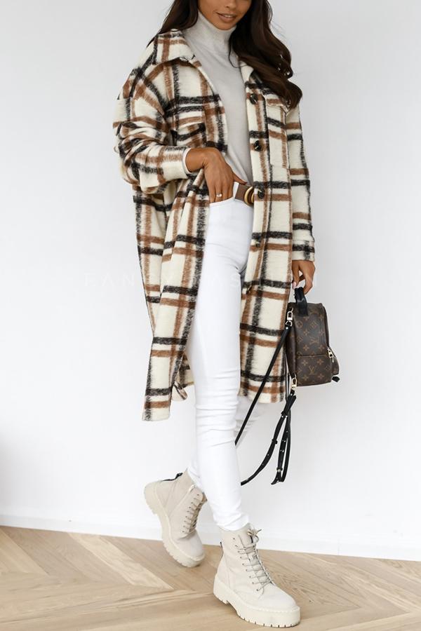 Women's  Woolen Plaid Trench Coat