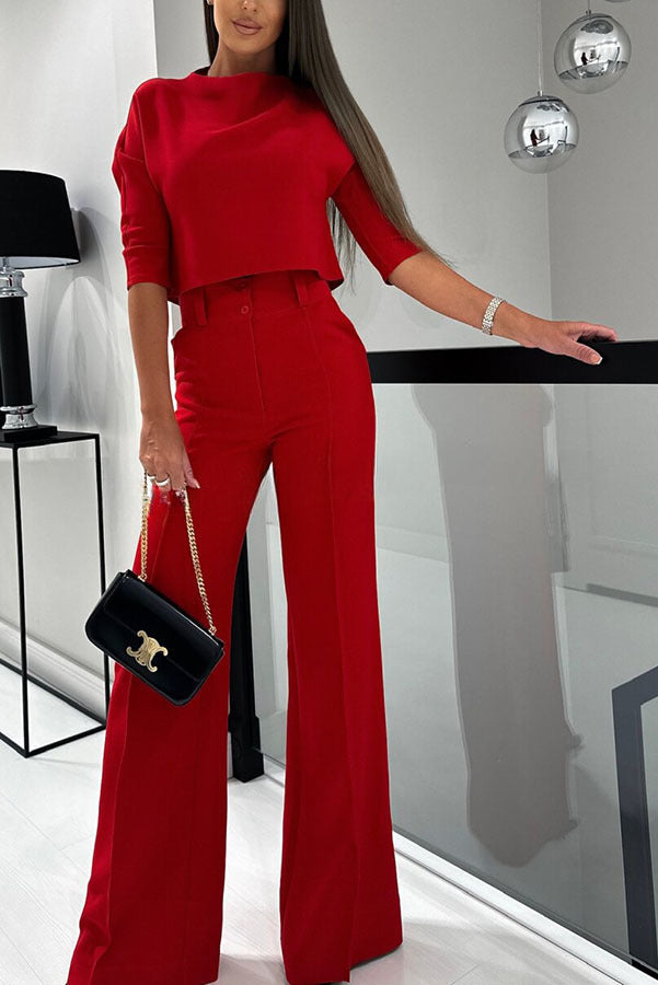 Classic Elegant Statement Loose-cut Shirt and High Rise Wide Leg Pants Set