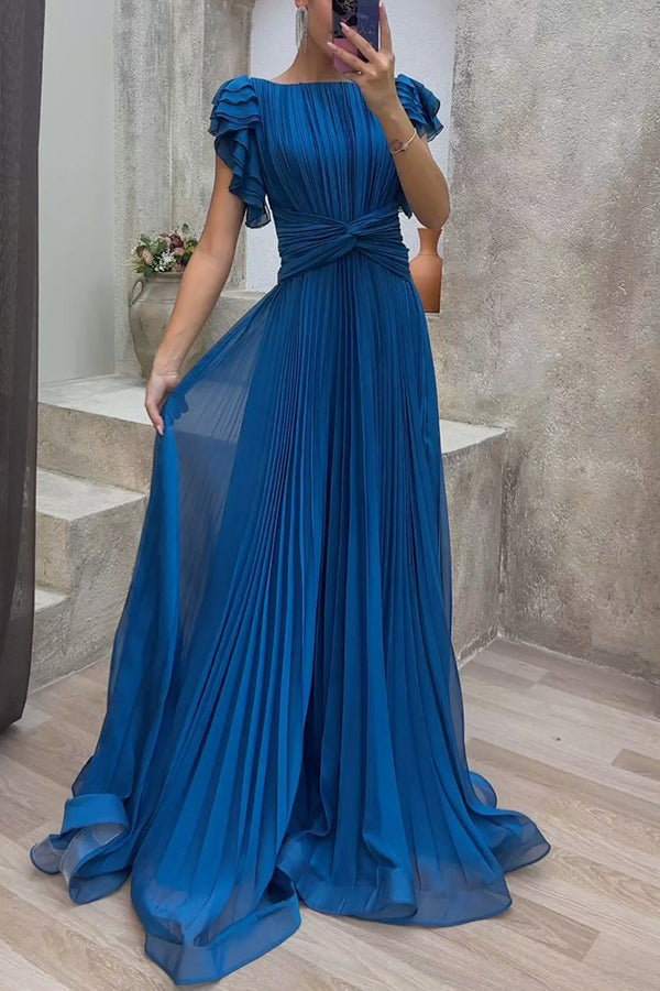 Fashion Elegant Queen Pleated Ruffle Sleeve Cross Waist Maxi Dress