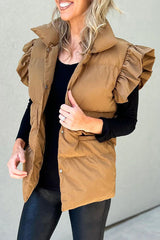 Remi Ruffled Sleeves Buttoned Lapel Pocket Vest Coat