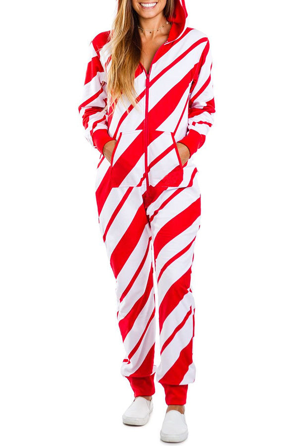 Loungewear-Overall mit Weihnachtsdruck, Reißverschlusstaschen und Kapuze