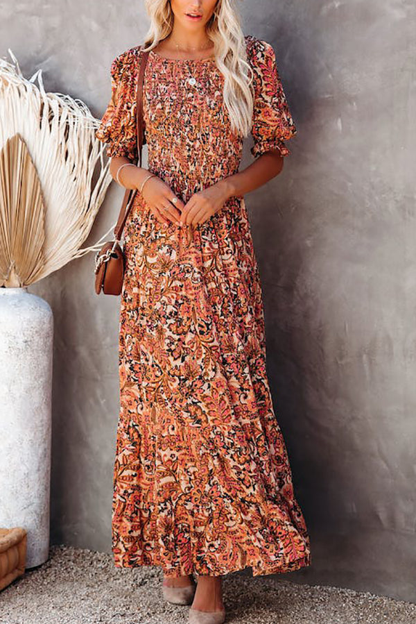 Autumn Grace Smocked Paisley Maxi Dress