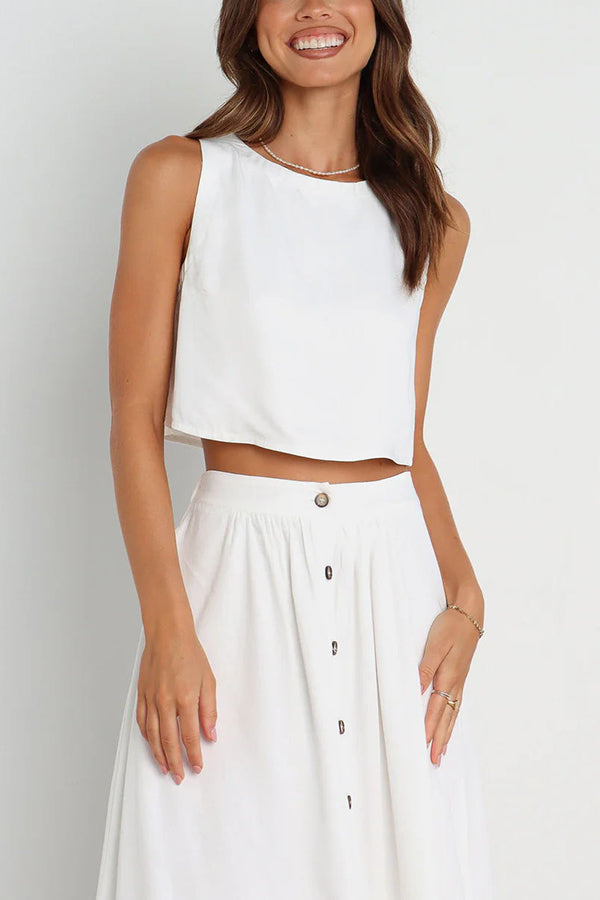 Lainey Crop Top and Pocketed Button Front Midi Skirt Set