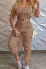 Nastia Pocket Buckle Design Cargo Suspender Jumpsuit