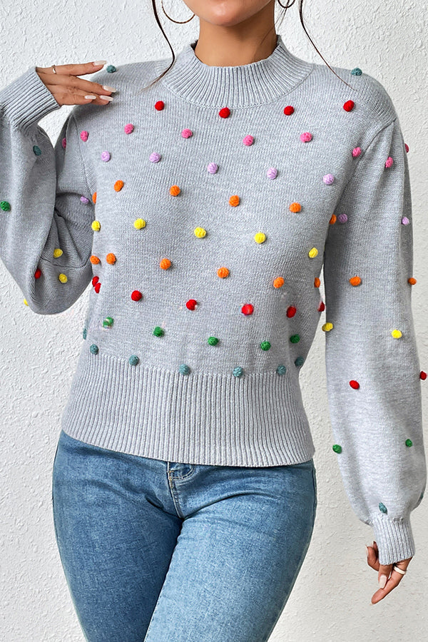 Karla Colorful Thread Ball Patchwork Crew Neck Pullover Sweater