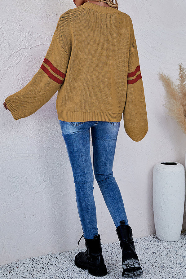 Contrast Color Round Neck Pullover Love Heart Knitted Long Sleeved Sweater