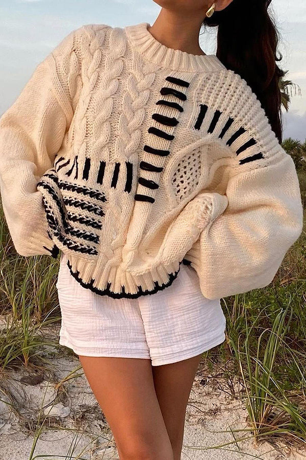 Nioa Cheerful Contrast Patchwork Knitted Pullover Sweater