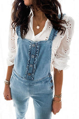 Sassy Sweetheart Ruffle Button Down Denim Overalls