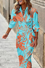 Worth Staying Printed Wrap Shirt Midi Dress