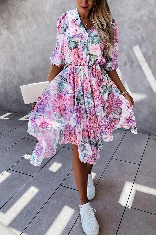 Forevermore Floral Irregular  Midi Dress