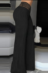 Emoto Crisscross Sheer Mesh Patch High Waist Flare Pants