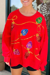 Christmas Lights Sequin Slit Pullover Sweatshirt